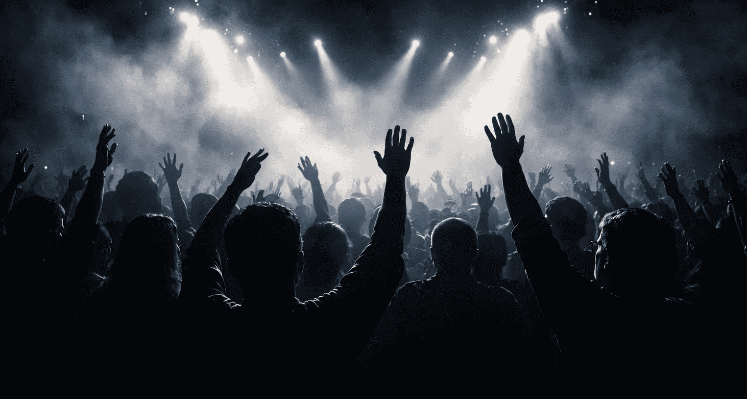 Person worshipping with raised arms